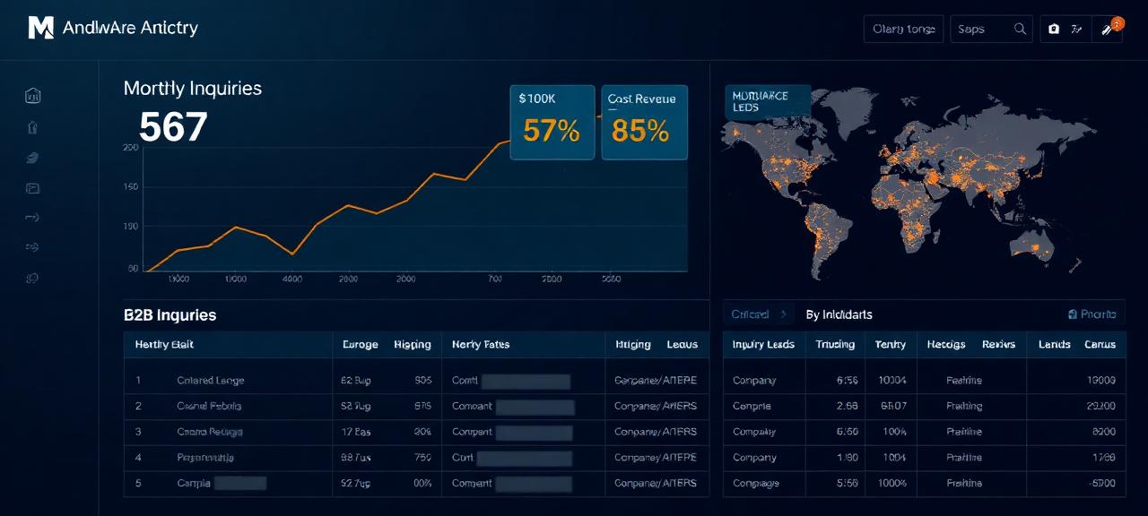 五金配件行业海外询盘数据看板示意